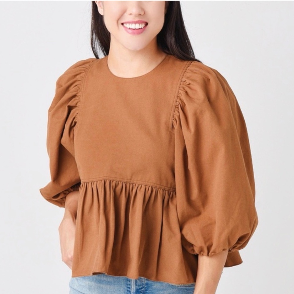 Hunter Bell camel color Harlow puff sleeve small